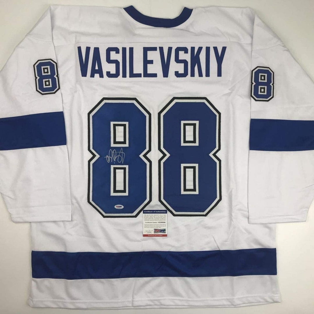 Autographed/Signed Andrei Vasilevskiy Tampa Bay White Jersey PSA/DNA COA