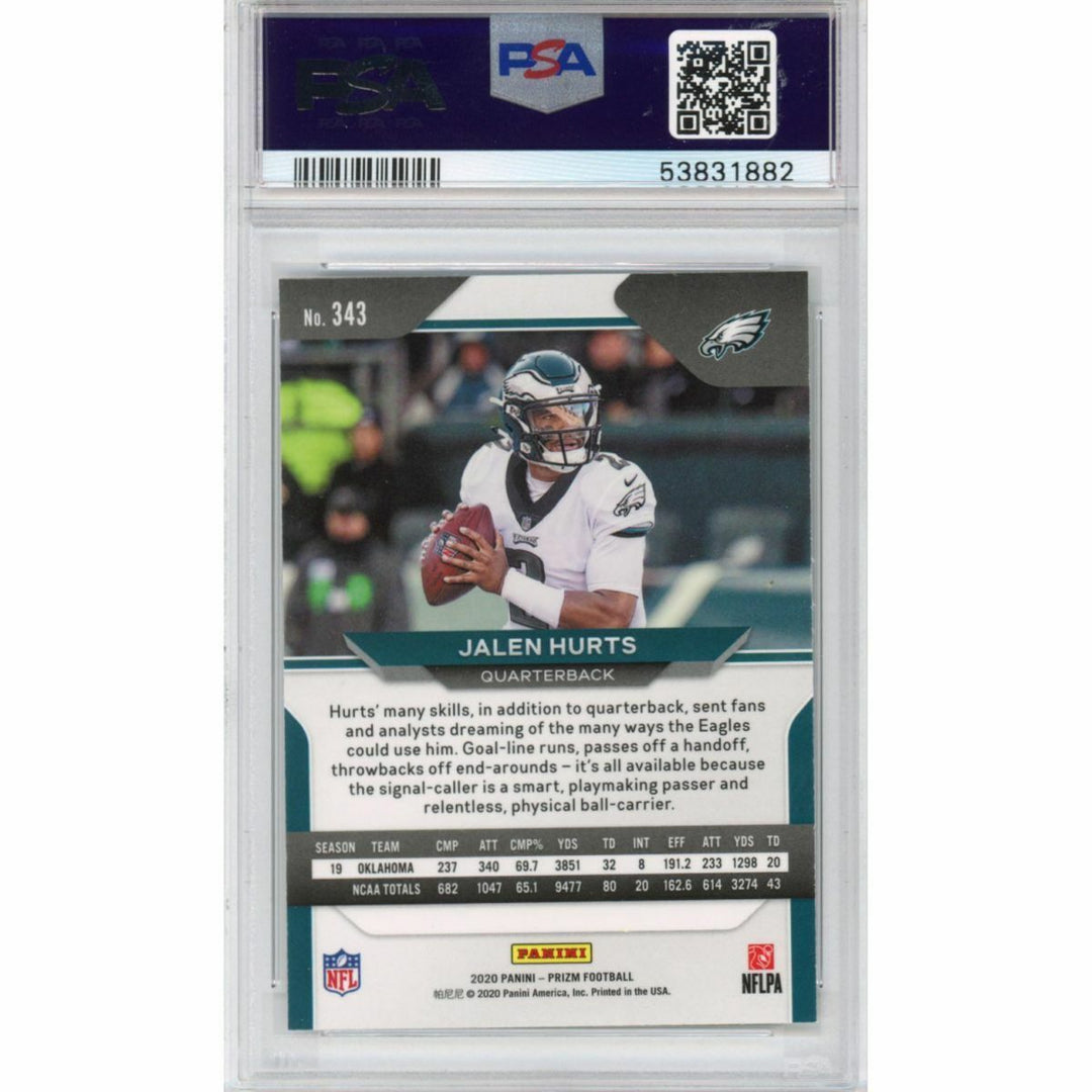 Graded 2020 Panini Prizm JALEN HURTS #343 Rookie RC Card PSA 10 Gem Mint