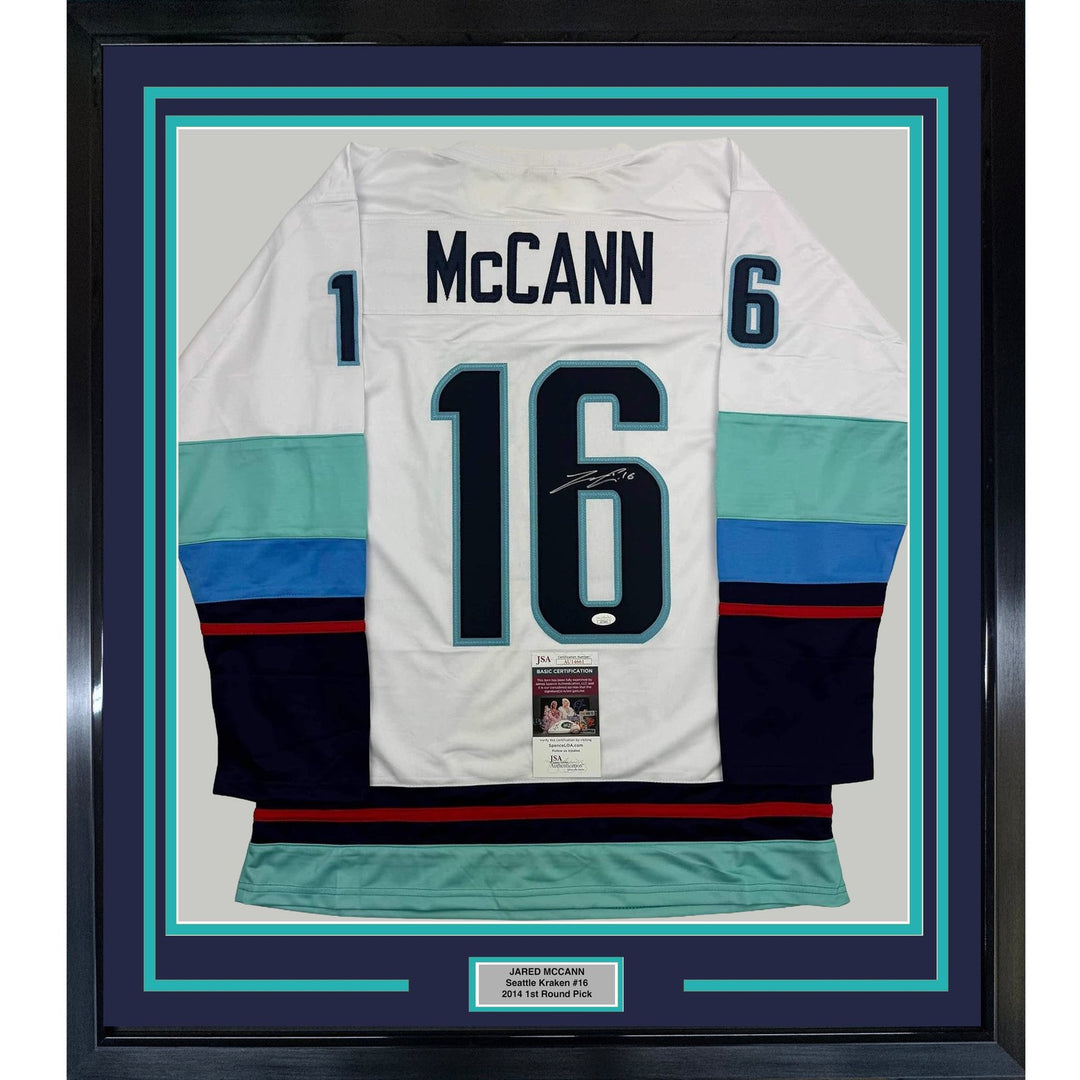 Framed Autographed/Signed Jared McCann 35x39 Seattle White Jersey JSA COA