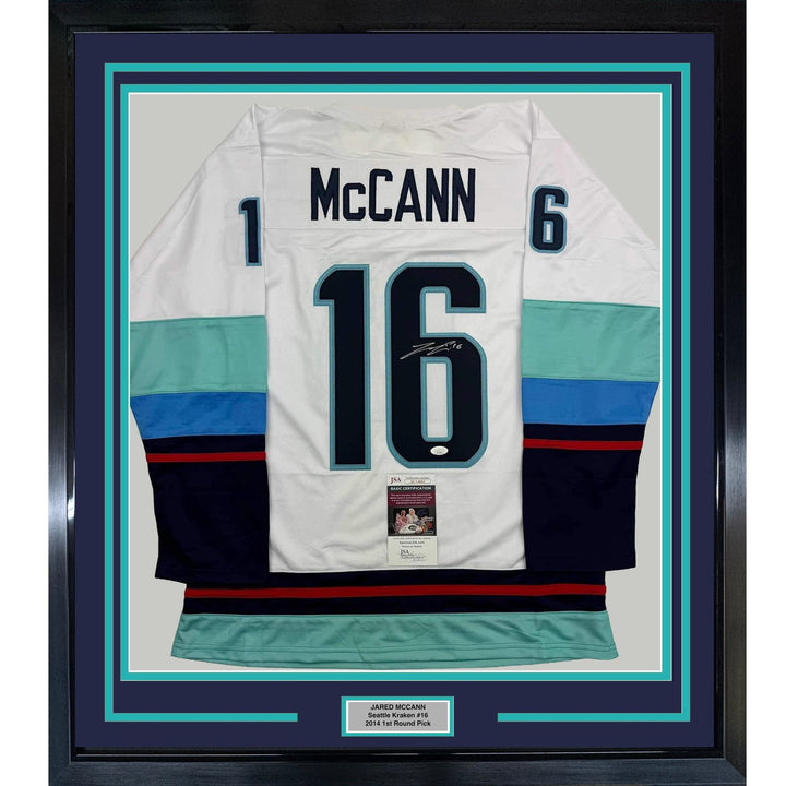 Framed Autographed/Signed Jared McCann 35x39 Seattle White Jersey JSA COA