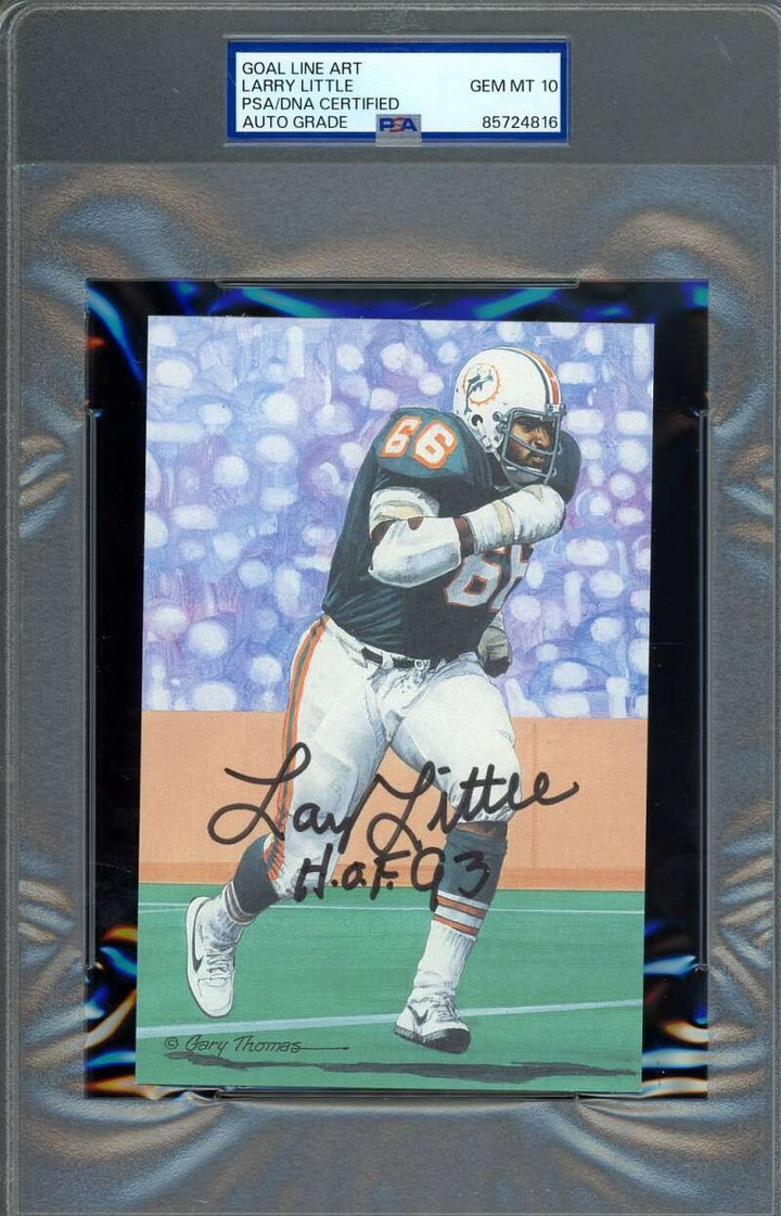 Larry Little Gem Mint 10 PSA DNA Signed Goal Line Art Card GLAC Autograph HOF 93