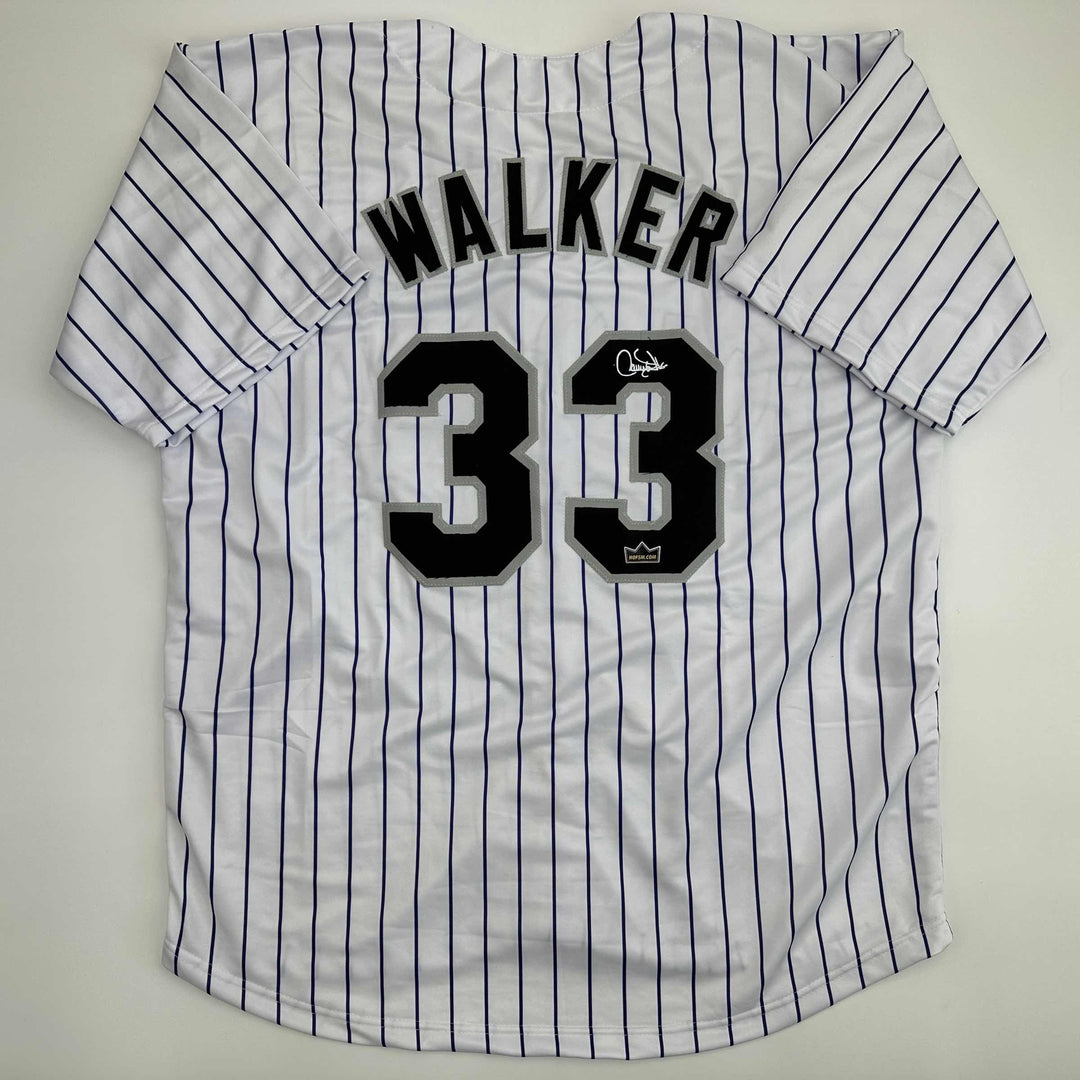 Facsimile Autographed Larry Walker Colorado Pinstripe Reprint Jersey Men's XL