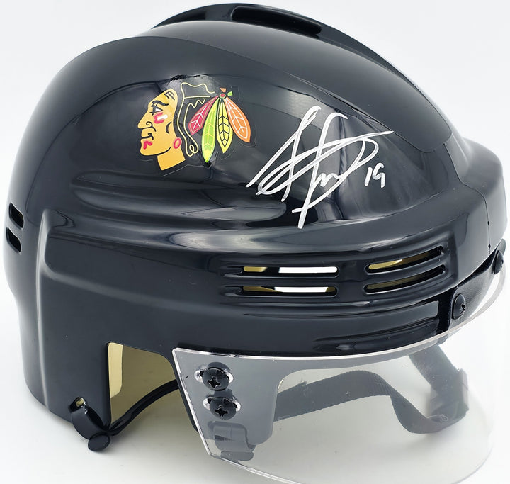 Jonathan Toews Signed Chicago Blackhawks Black Mini Helmet Beckett Wit