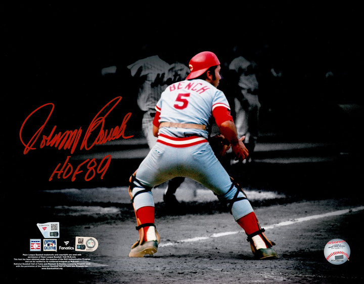 Johnny Bench Signed 11x14 Photo Cincinnati Reds "HOF 89" Fanatics & MLB Holo
