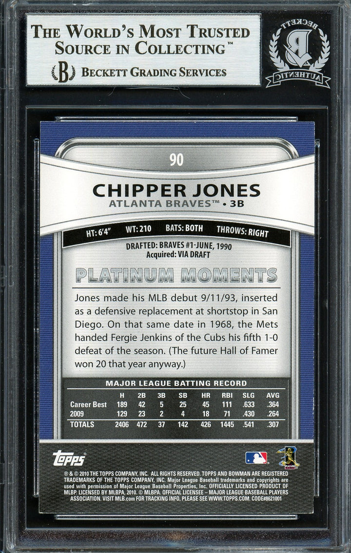 Chipper Jones Signed 2010 Bowman Platinum Card 90 Braves Beckett #12750793