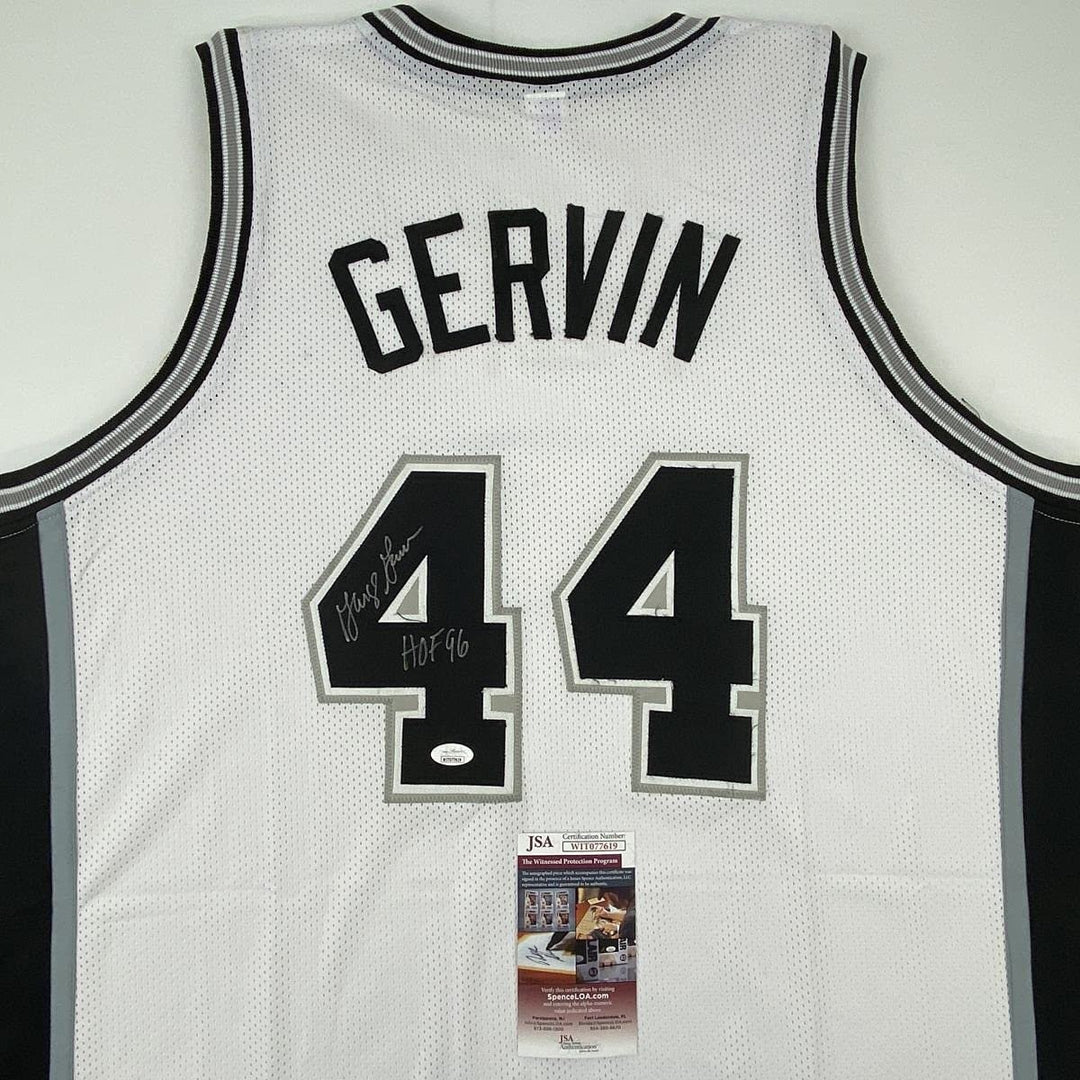 Signed GEORGE GERVIN HOF 96 San Antonio White Jersey JSA COA Auto