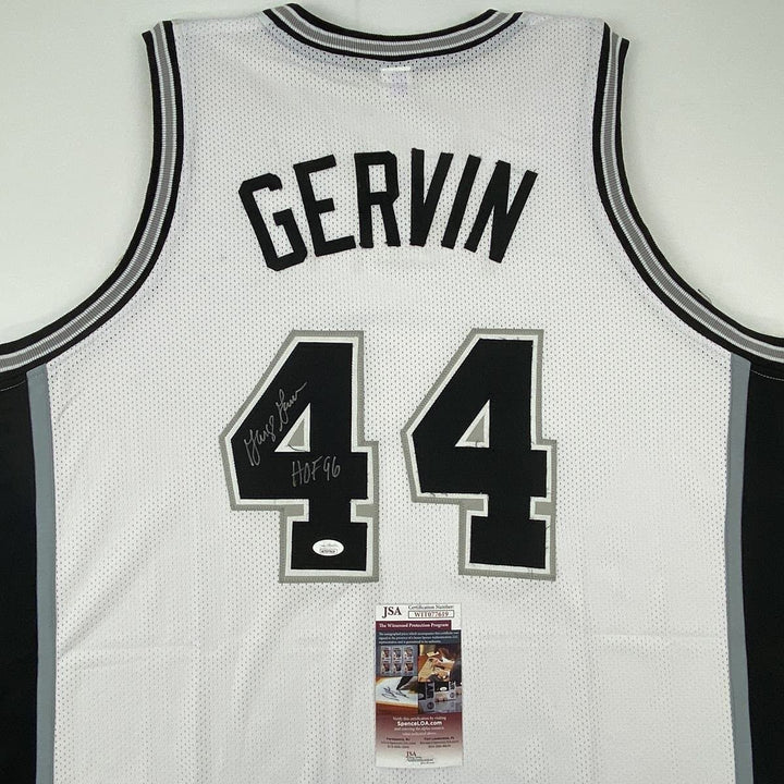 Signed GEORGE GERVIN HOF 96 San Antonio White Jersey JSA COA Auto