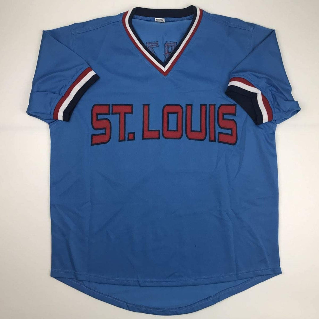Autographed/Signed WHITEY HERZOG St. Louis Blue Jersey JSA COA Auto