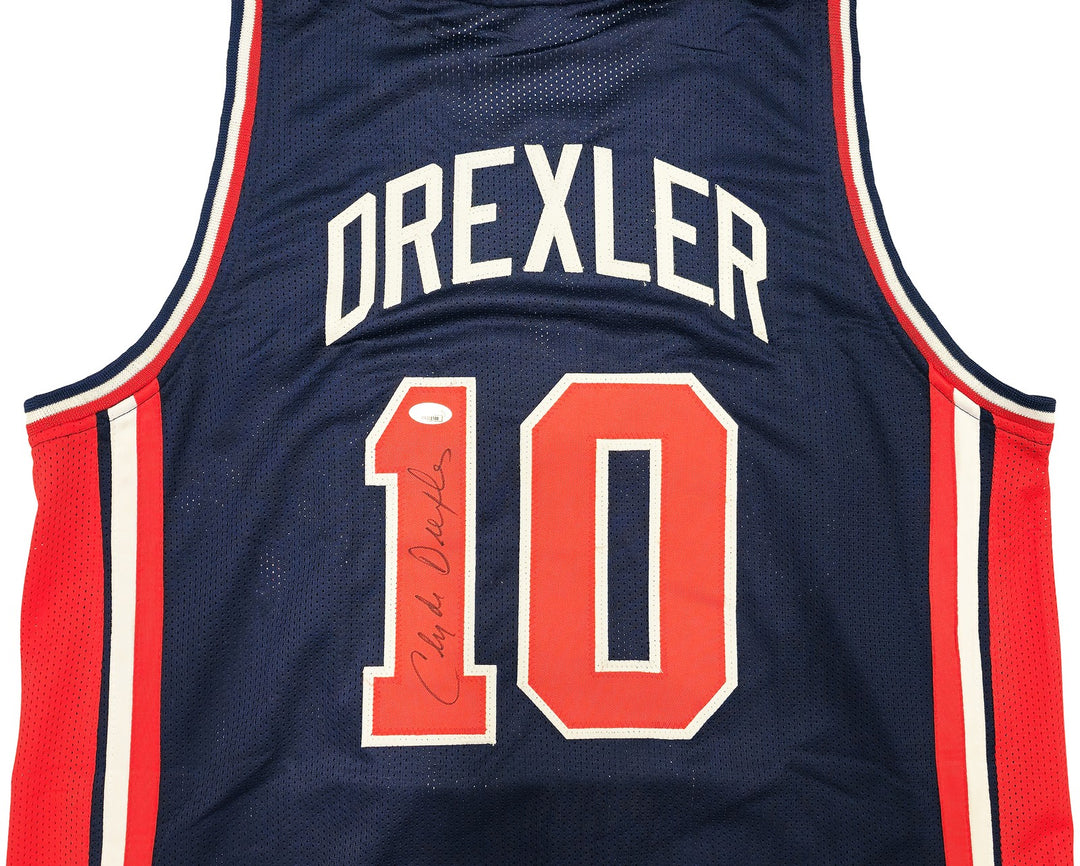 Team USA Clyde Drexler Autographed Signed Blue Jersey JSA