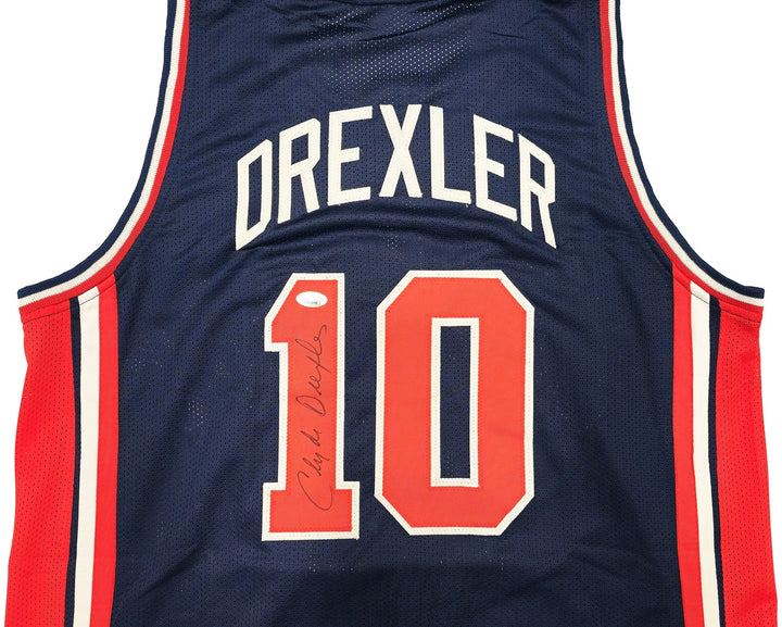 Team USA Clyde Drexler Autographed Signed Blue Jersey JSA