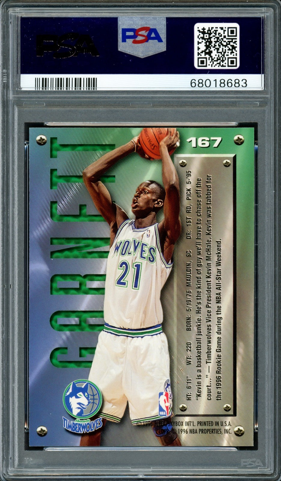 Kevin Garnett Auto 1995 Fleer Metal RC 167 Timberwolves PSA 9 Auto GM 10 PSA/DNA