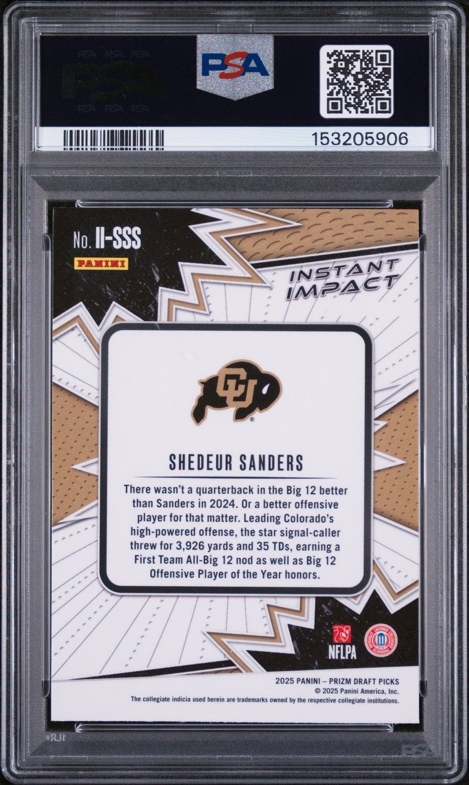 Graded 2025 Prizm DP Shedeur Sanders #II-SSS Instant Impact RC Card PSA 10