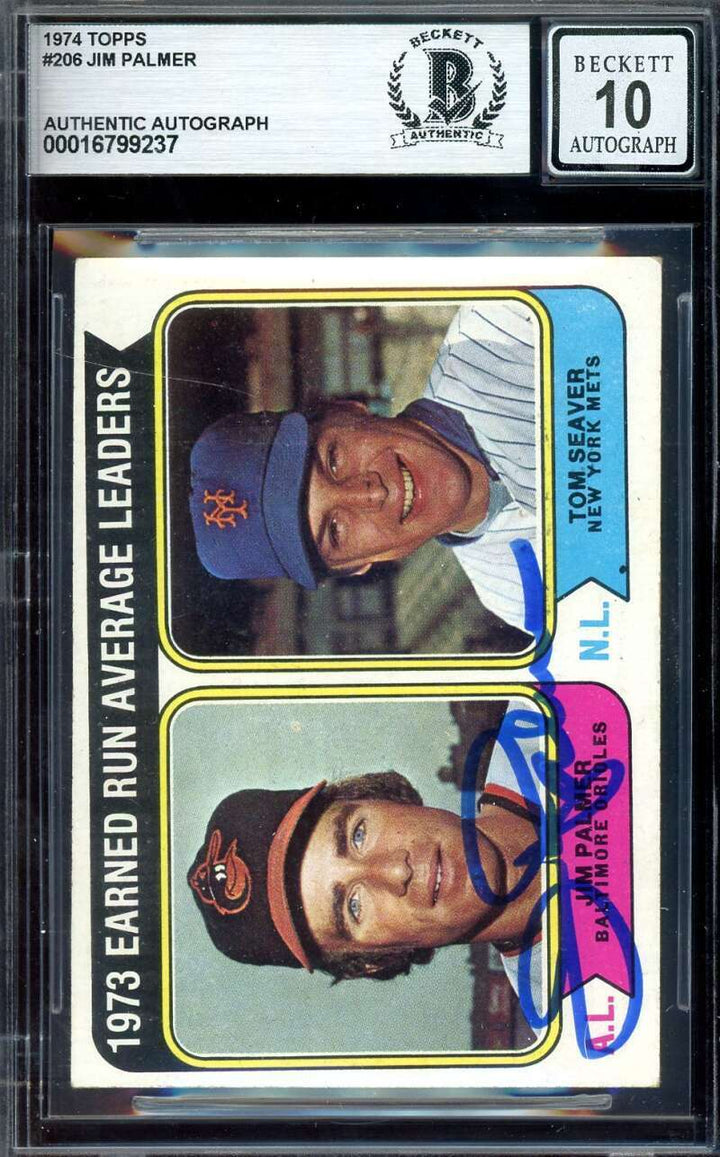 Jim Palmer Gem Mint 10 Beckett BAS Signed 1974 Topps Autograph