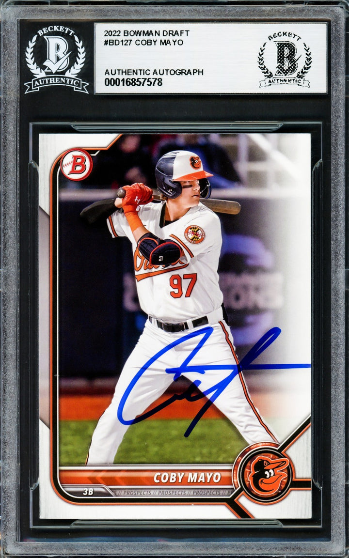 Coby Mayo Signed 2022 Bowman Draft RC BD127 Baltimore Orioles Beckett