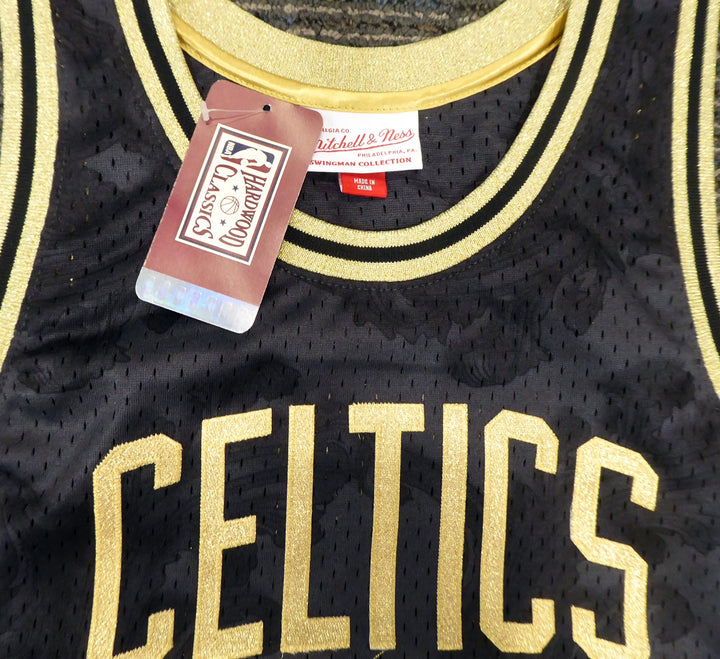 Celtics Larry Bird Auto Black Mitchell Ness Gold Toile Swingman Jersey M Beckett