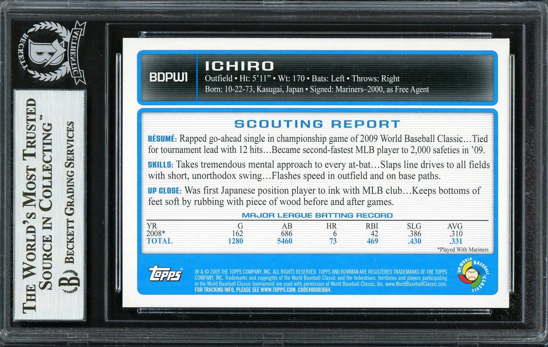 Ichiro Suzuki Autographed Signed 2009 Bowman Draft Card BDPW1 Japan Beckett