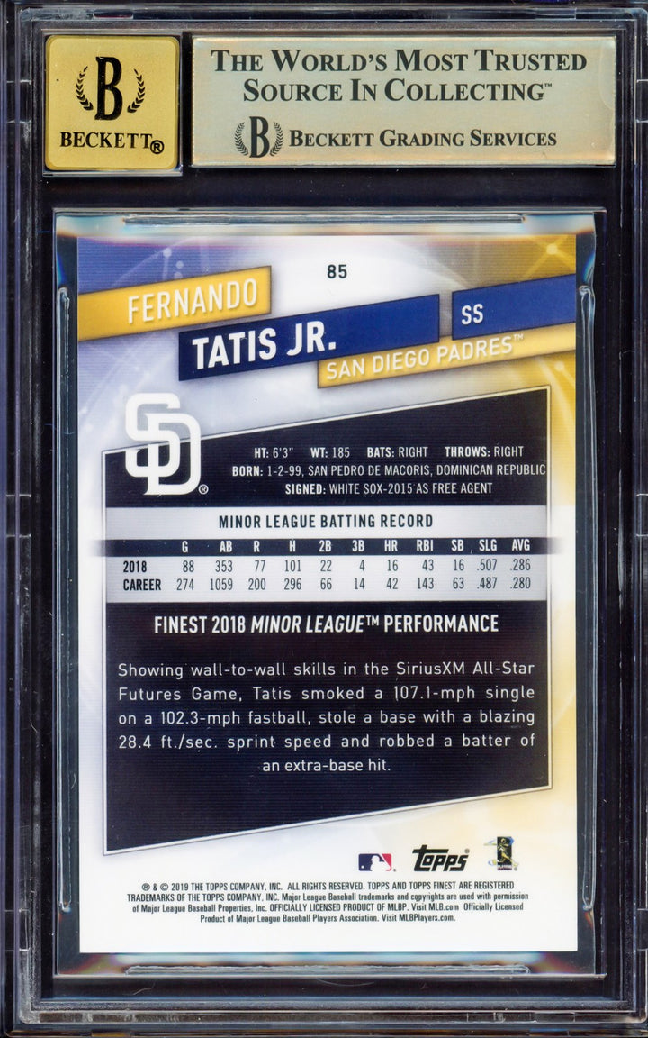 Fernando Tatis Jr Auto 2019 Topps Finest Purple Refractor RC BGS 9.5 Sig 10 /250