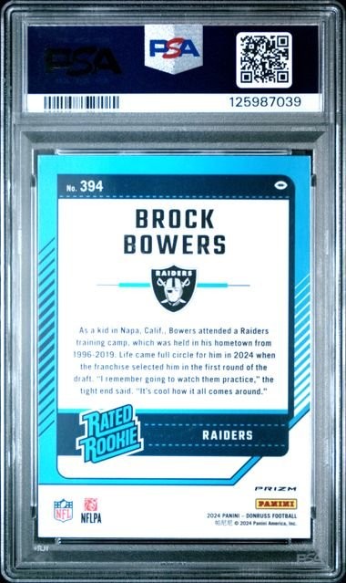 Graded 2024 Donruss Brock Bowers #394 Optic Preview Pink RC Card PSA 10