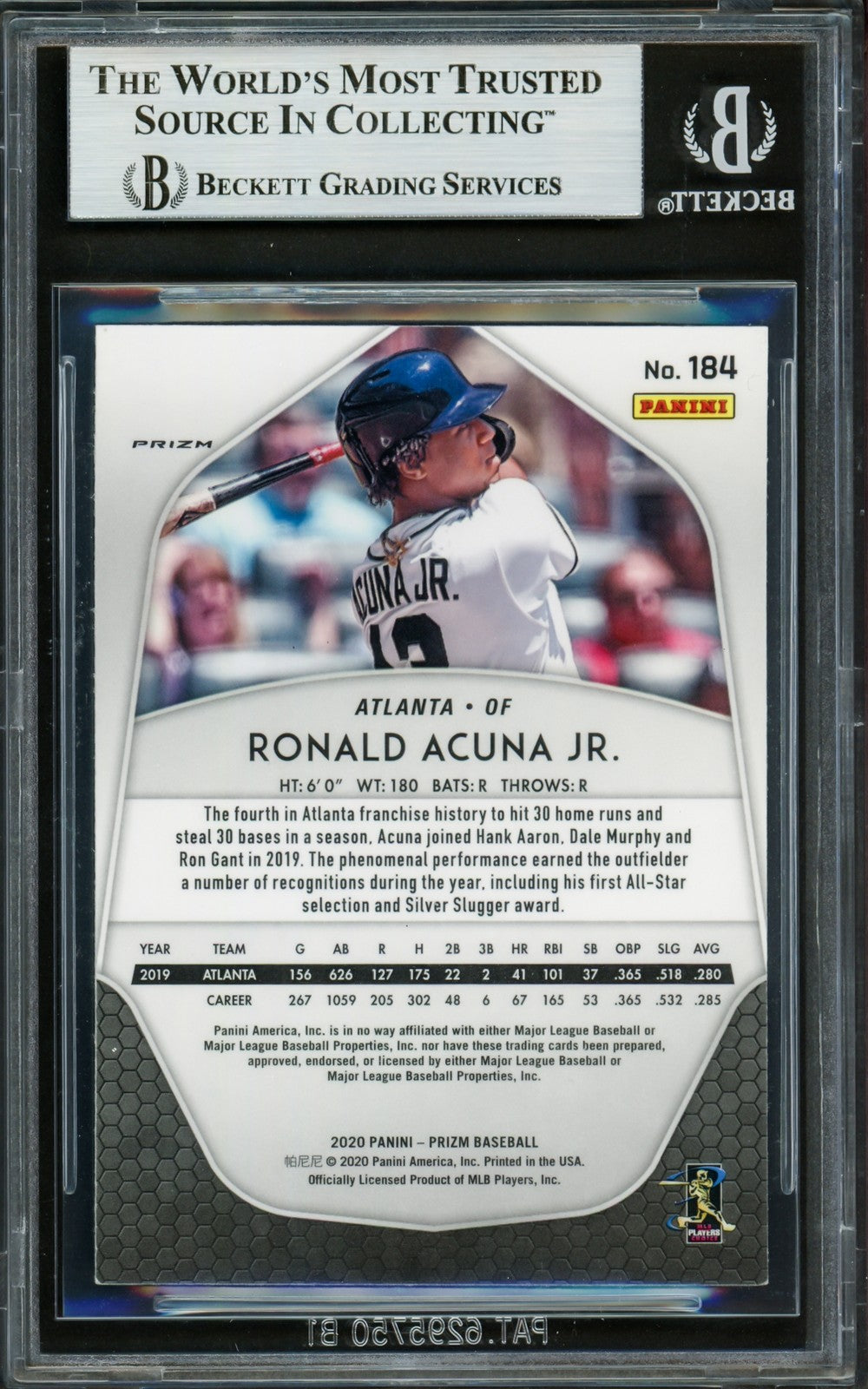 Ronald Acuna Jr. Signed 2020 Panini Prizm Card 184 Braves Beckett #16710846