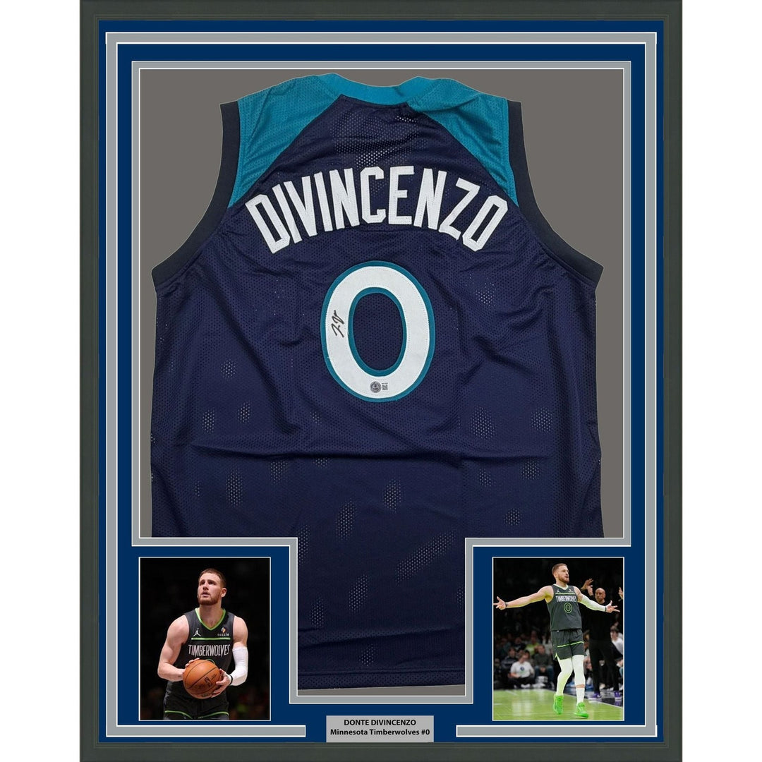Framed Autographed/Signed Donte Divincenzo 35x39 Minn Blue Jersey BAS COA