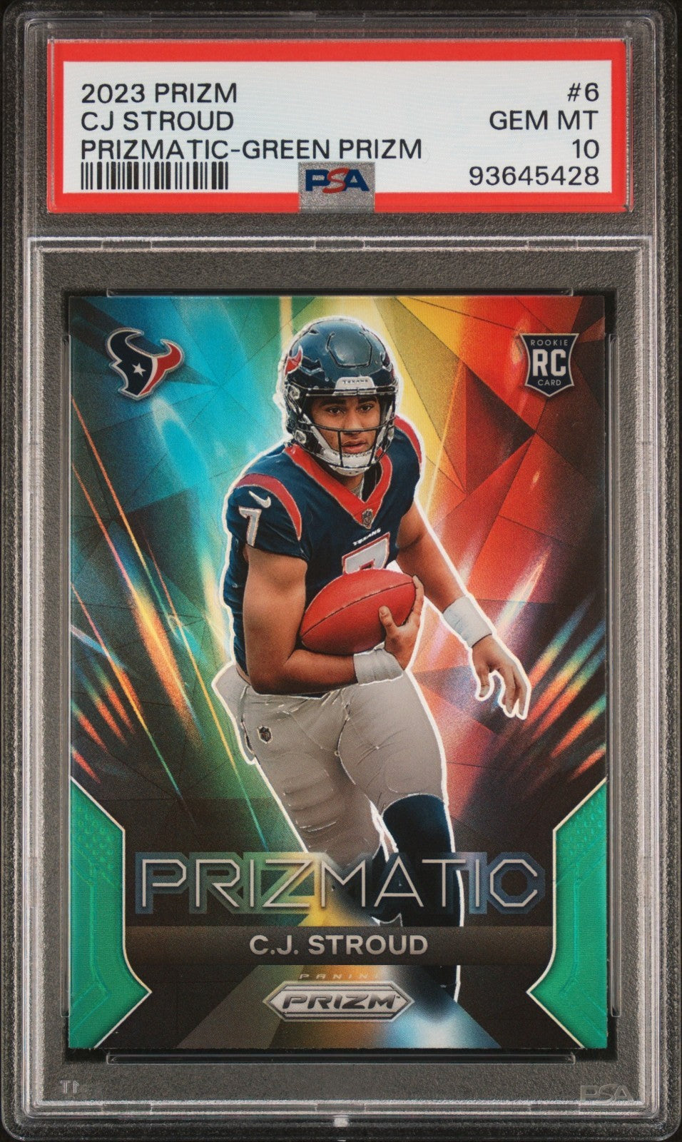 CJ/C.J. Stroud 2023 Panini Prizm Prizmatic Green RC Card #6-PSA Graded 10 Gem MT