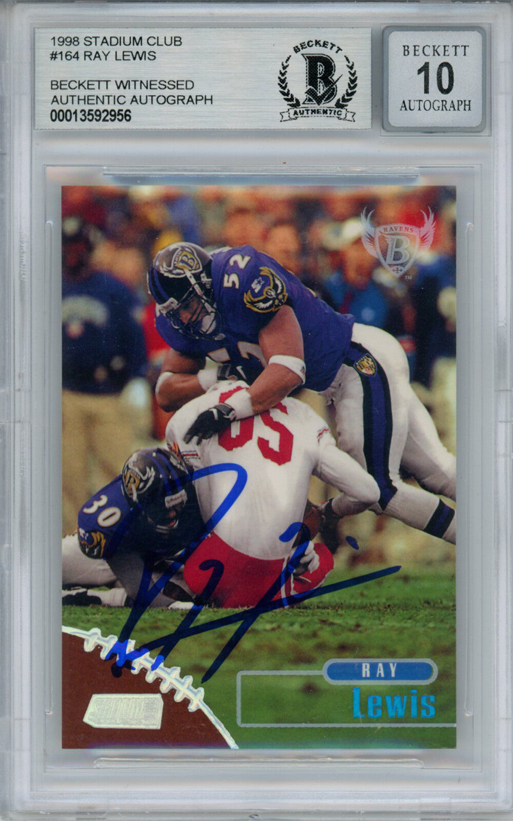 Ray Lewis Signed 1998 Stadium Club #164 Trading Card Beckett 10 Slab 35247