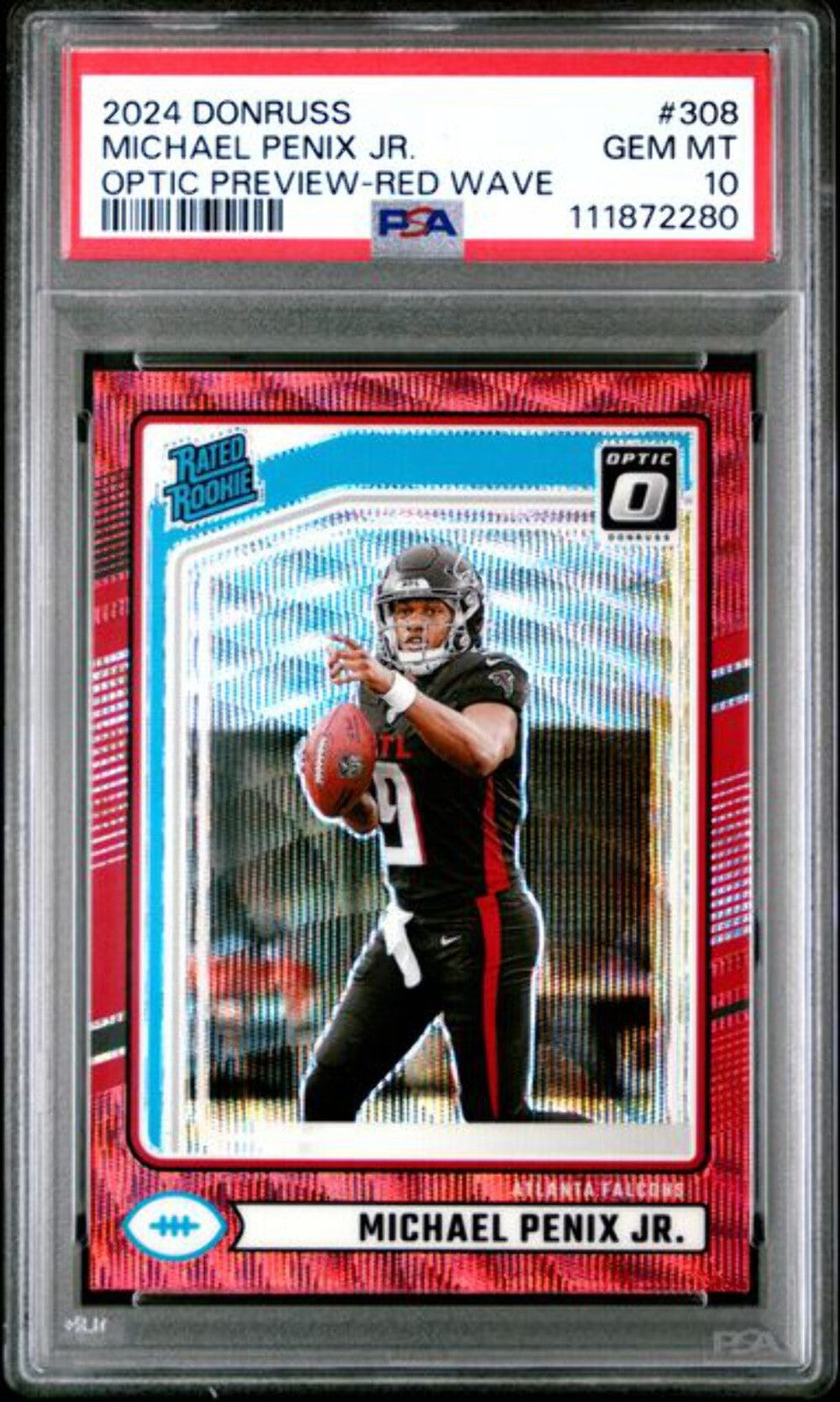 Graded 2024 Panini Donruss Michael Penix Jr 308 Optic Preview Red Wave RC PSA 10