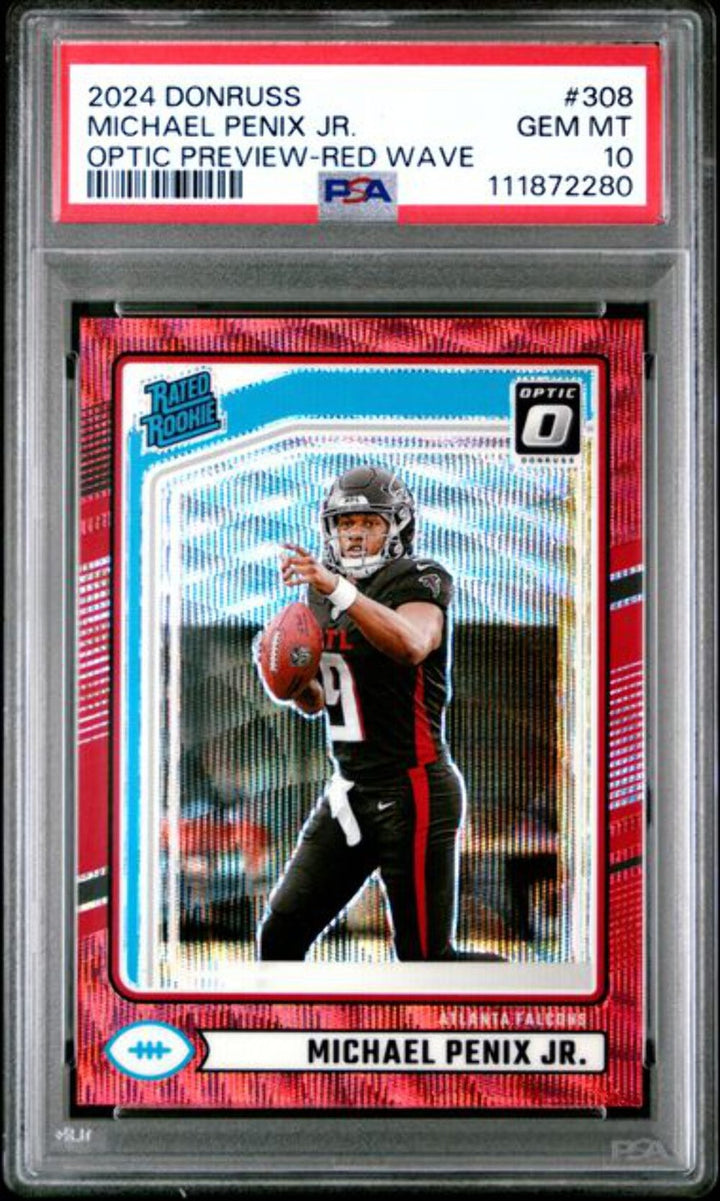Graded 2024 Panini Donruss Michael Penix Jr 308 Optic Preview Red Wave RC PSA 10