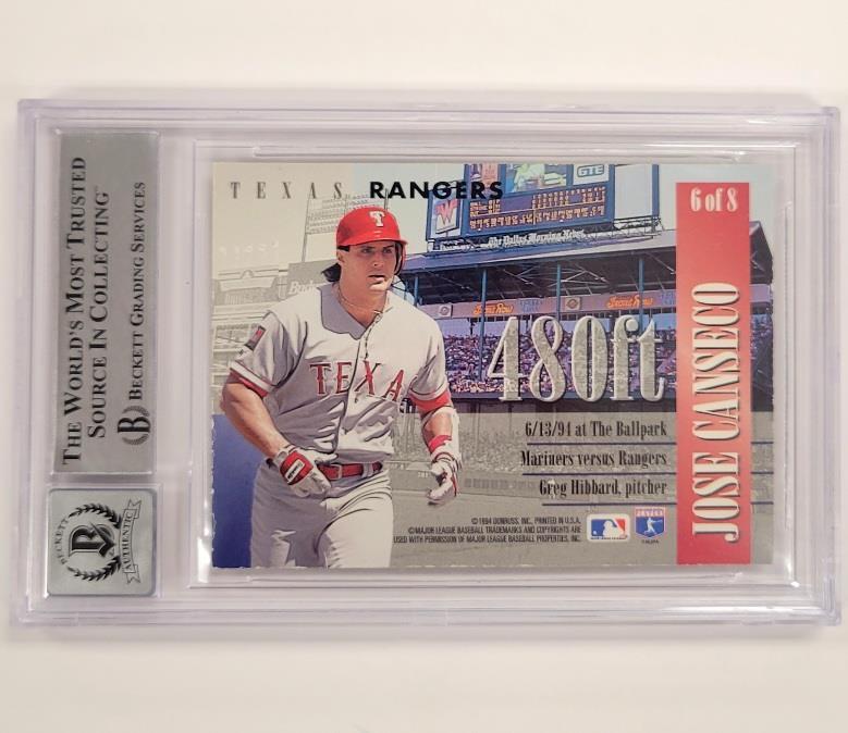 Jose Canseco signed 1995 Donruss Long Ball Leaders #6 card Rangers ~ BAS 10 auto