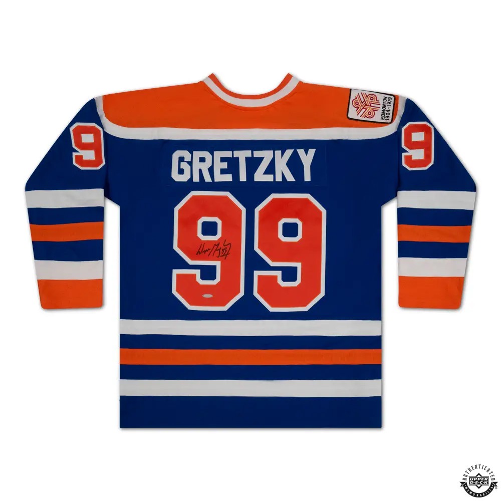 Oilers Wayne Gretzky Auto Blue Auth Mitchell Ness 1979 Rookie Jersey XL UDA Holo
