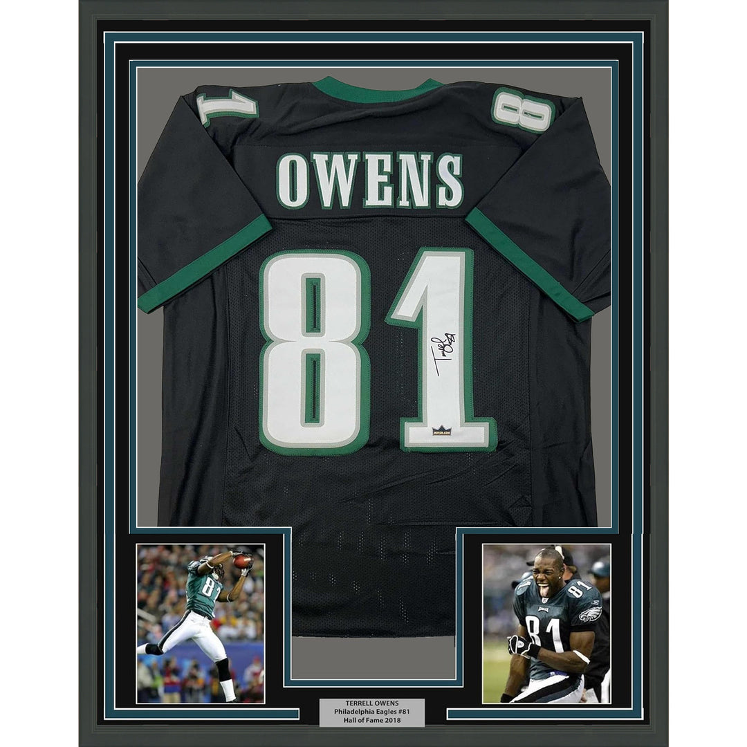 Framed Facsimile Autographed Terrell Owens 35x39 Philadelphia Reprint Jersey