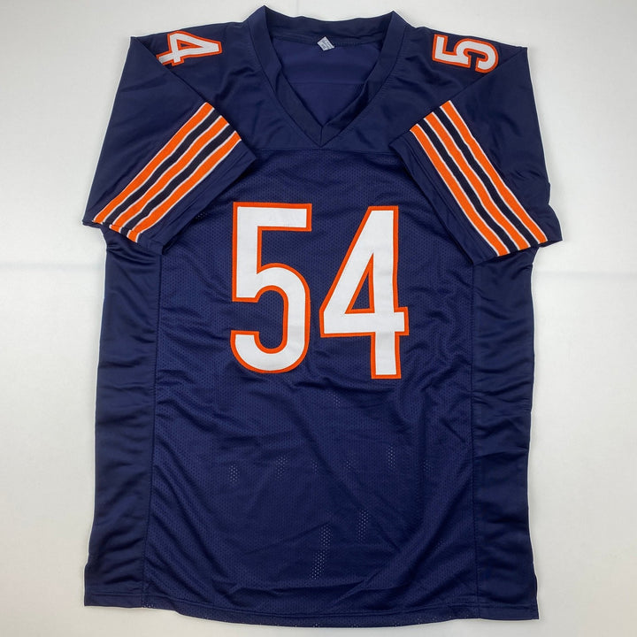 Autographed/Signed Brian Urlacher HOF 18 Chicago Blue Jersey Beckett COA