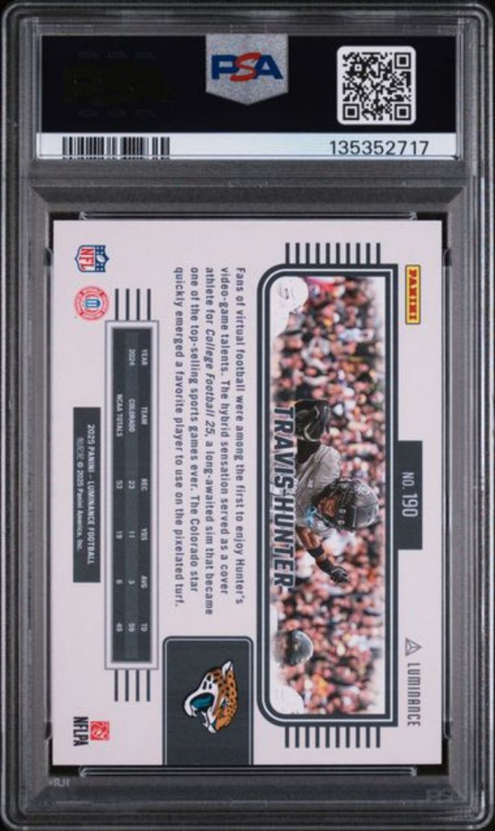 Graded 2025 Luminance Travis Hunter #190 Blue /150 RC Football Card PSA 10