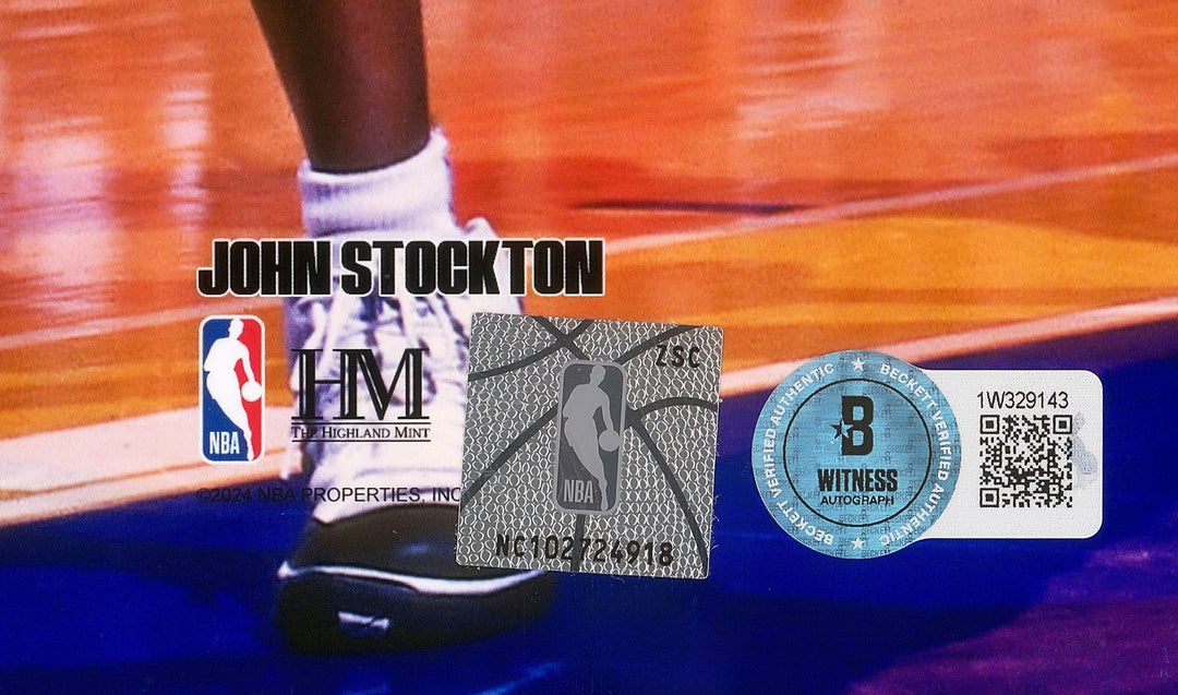 John Stockton Autographed Signed 16x20 Photo Utah Jazz Beckett Witness