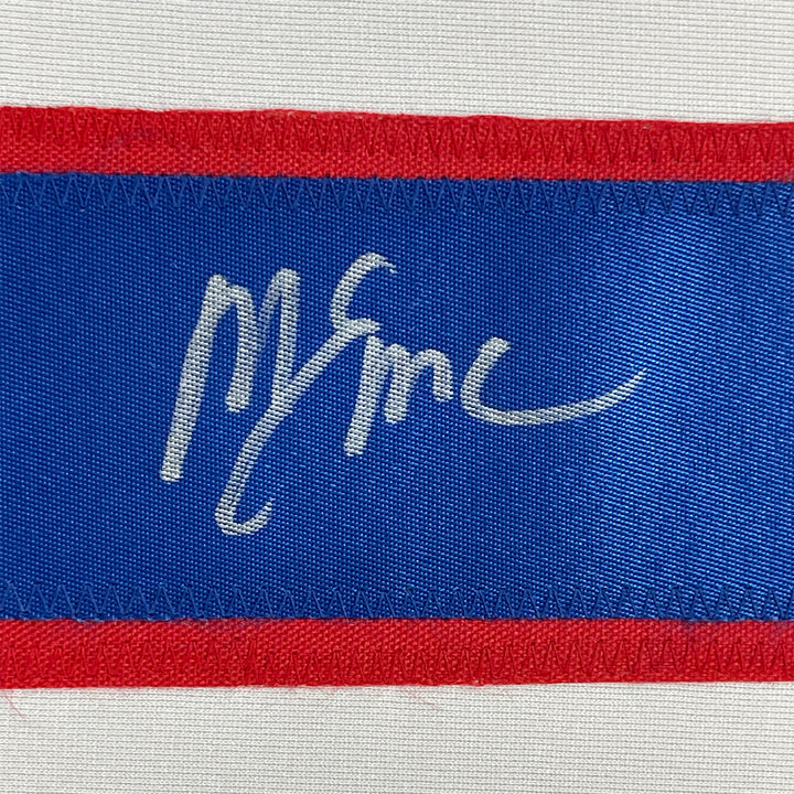 Framed Autographed/Signed Mike Eruzione 35x39 White 1980 Miracle Jersey JSA COA