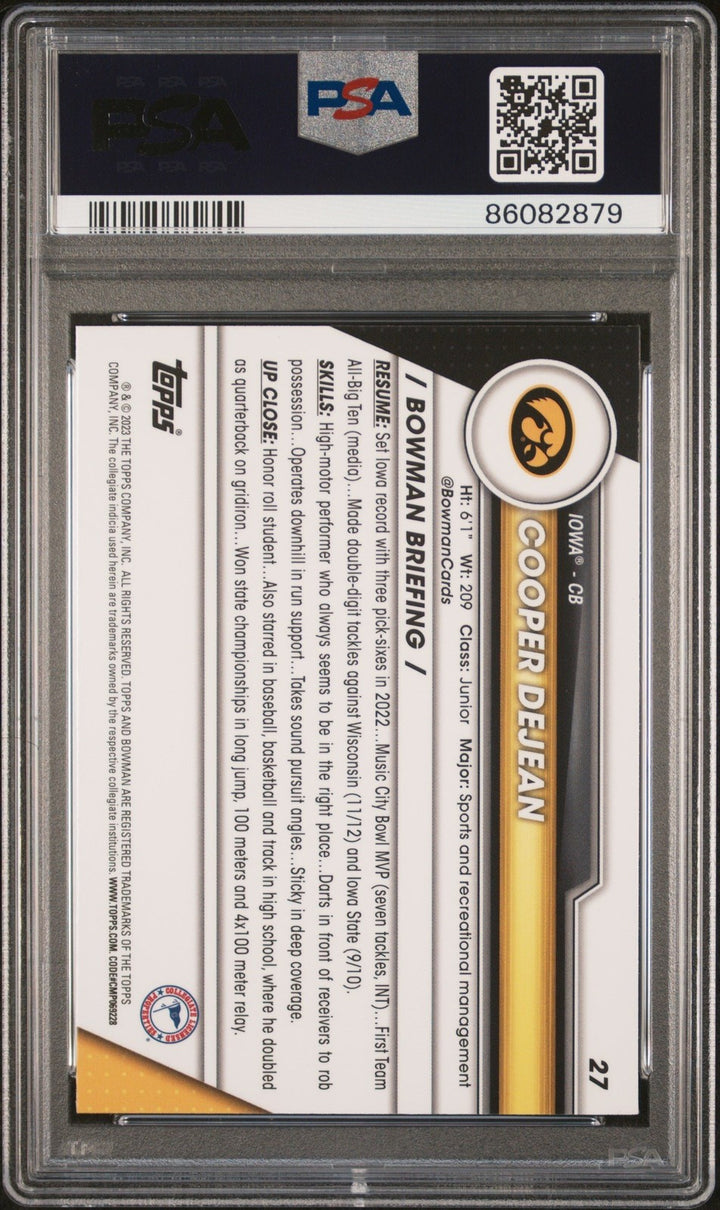 Graded 2023 Topps Bowman U Sapphire Cooper DeJean #27 RC Card PSA 10