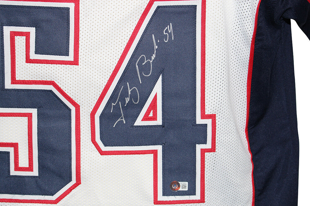 Tedy Bruschi Autographed/Signed Pro Style White XL Jersey Beckett 37010