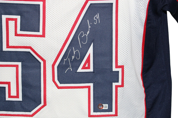 Tedy Bruschi Autographed/Signed Pro Style White XL Jersey Beckett 37010