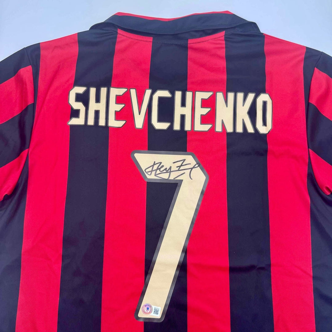Signed Andriy Shevchenko AC Milan Red/Black Futbol Jersey BAS COA