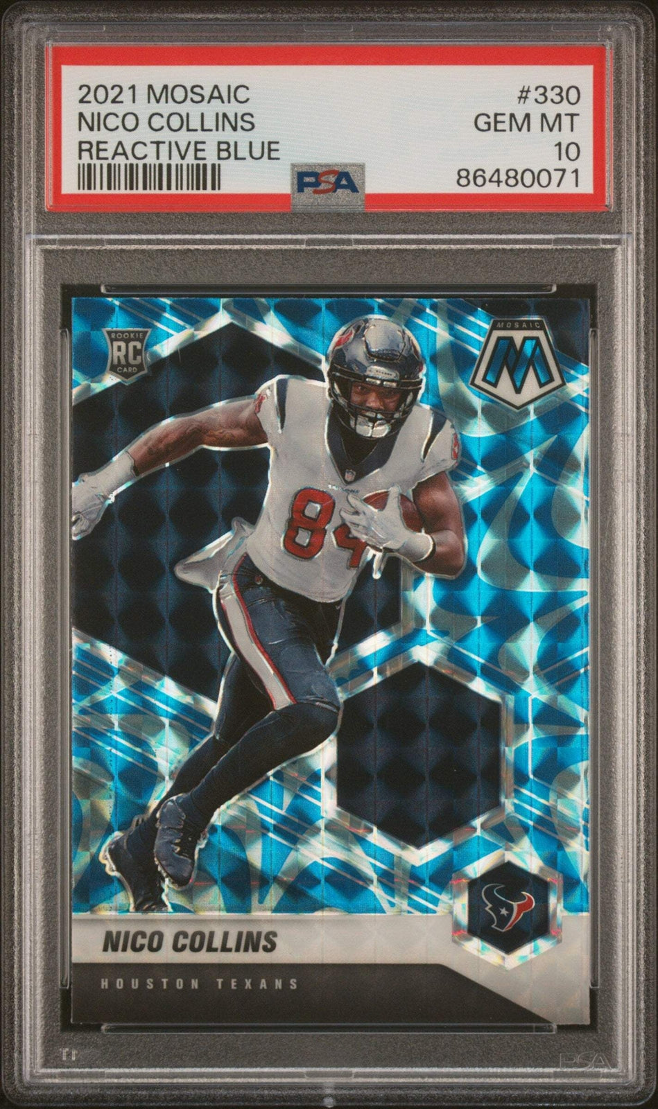 Graded 2021 Panini Mosaic Nico Collins #330 Reactive Blue Football Card PSA 10