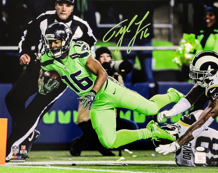 Tyler Lockett Signed 16x20 Photo Seahawks Color Rush Green Jerseys MCS Holo
