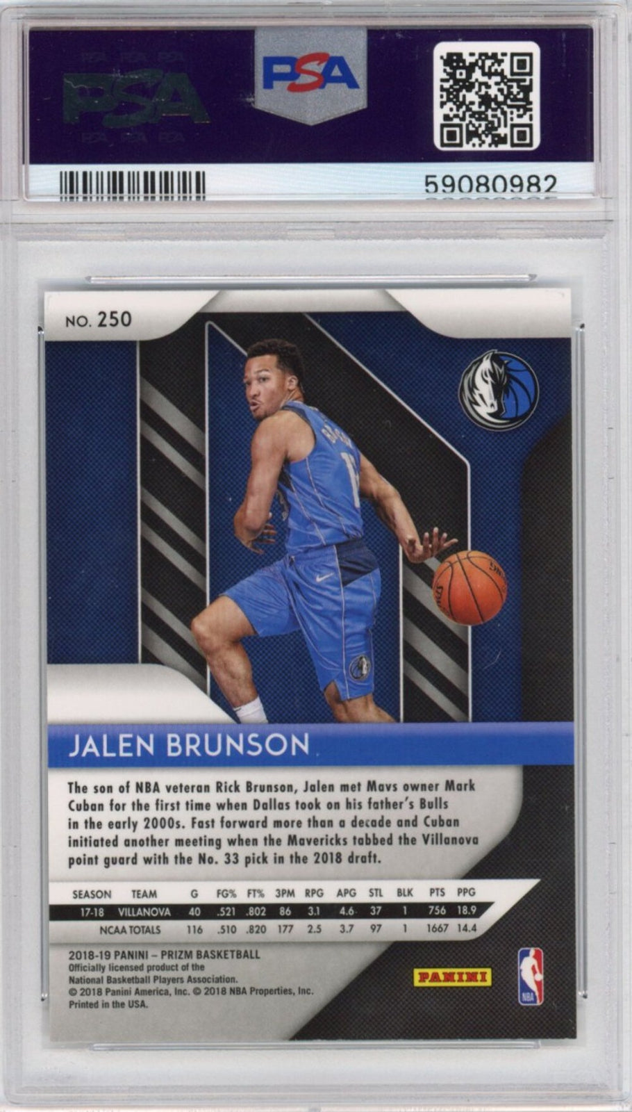 Graded 2018-19 Panini Prizm Jalen Brunson #250 Rookie RC Basketball Card PSA 10