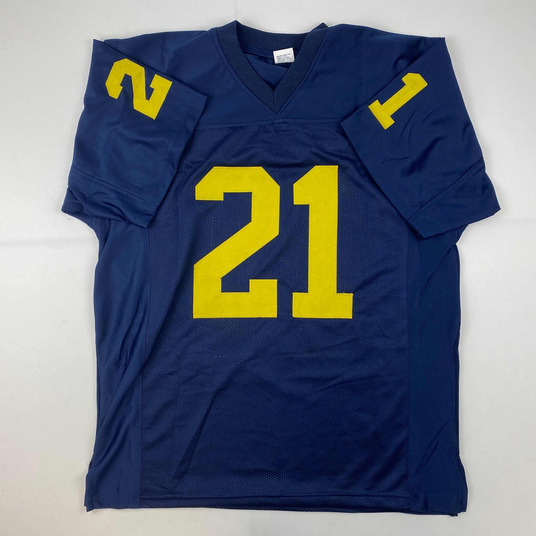 Facsimile Autographed Desmond Howard Michigan Blue Reprint Jersey Size Men's XL