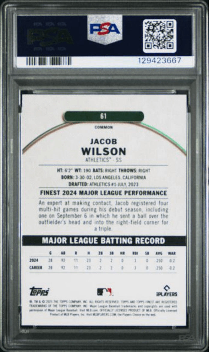 Graded 2025 Topps Finest Jacob Wilson #61 Rookie Card PSA 10 Gem Mint