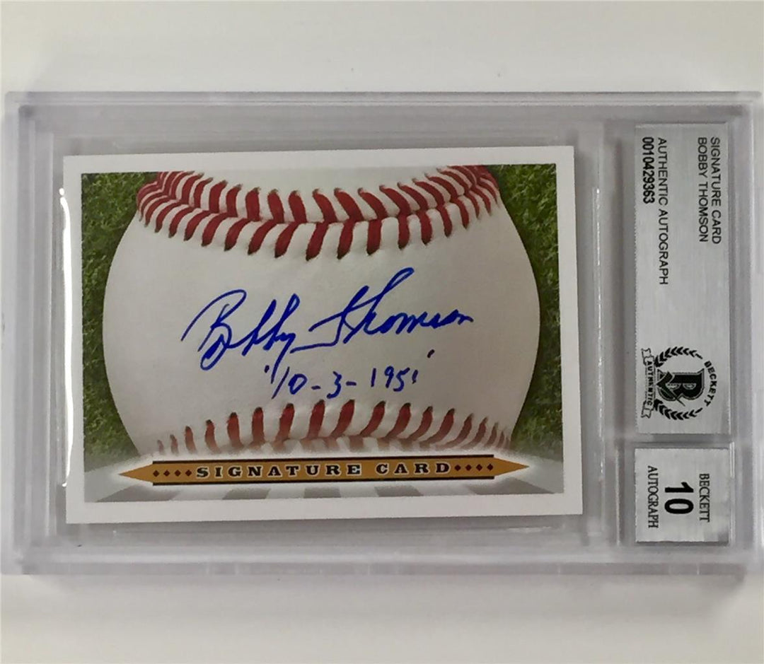 BOBBY THOMSON signed "10-3-1951" Inscription Sweet Spot card ~ BAS BGS 10 Auto