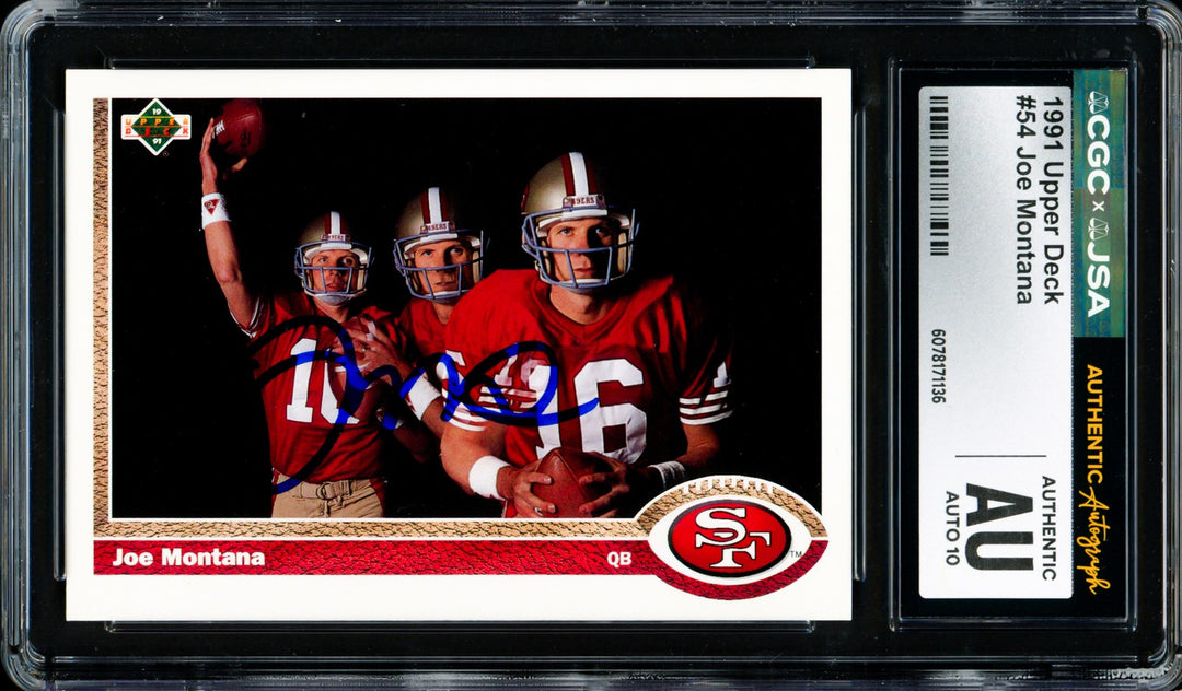 Joe Montana Signed 1991 Upper Deck Card 54 49ers Auto GM 10 CGC x JSA