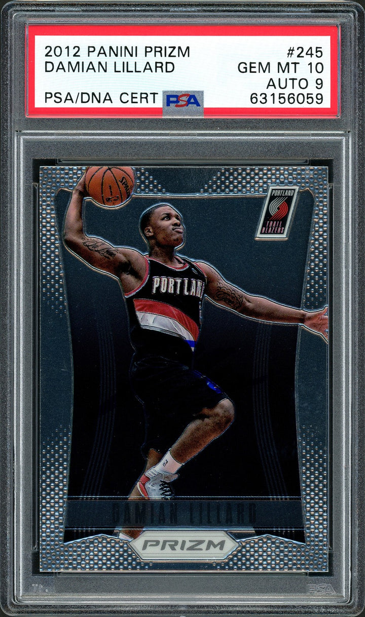 Damian Lillard Signed 2012-13 Panini Prizm RC 245 PSA 10 Sig 9 On Card PSA/DNA