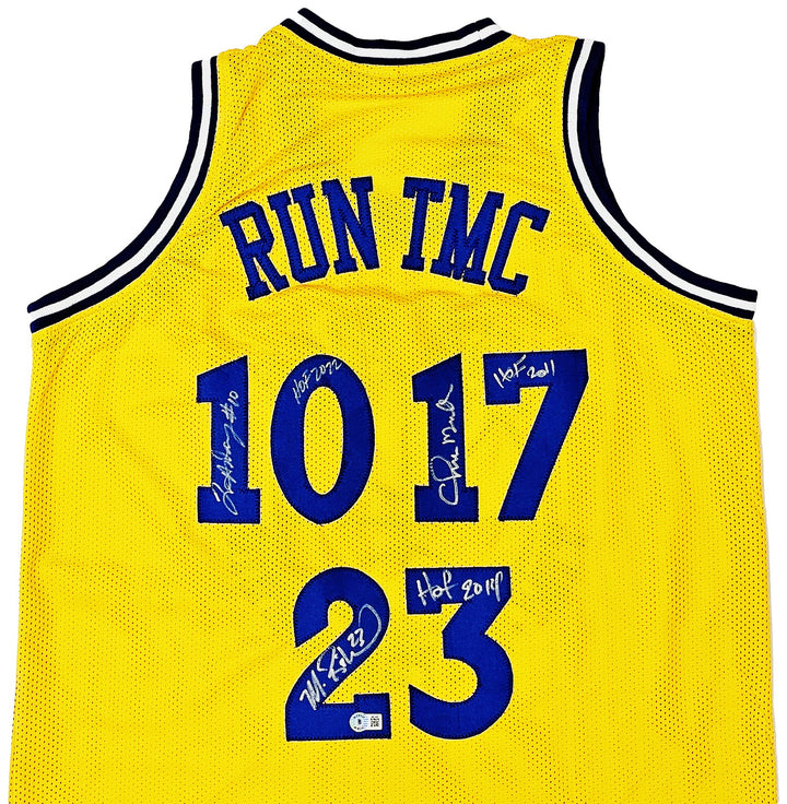 Warriors Chris Mullin Tim Hardaway Mitch Richmond Auto Yellow Jersey Run TMC BAS