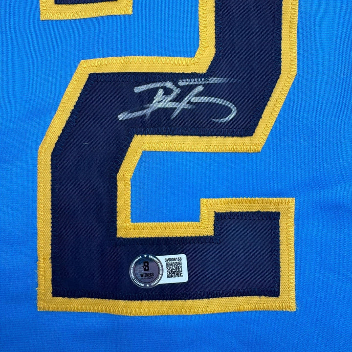 Autographed/Signed Brice Turang Milwaukee Blue Baseball Jersey BAS COA