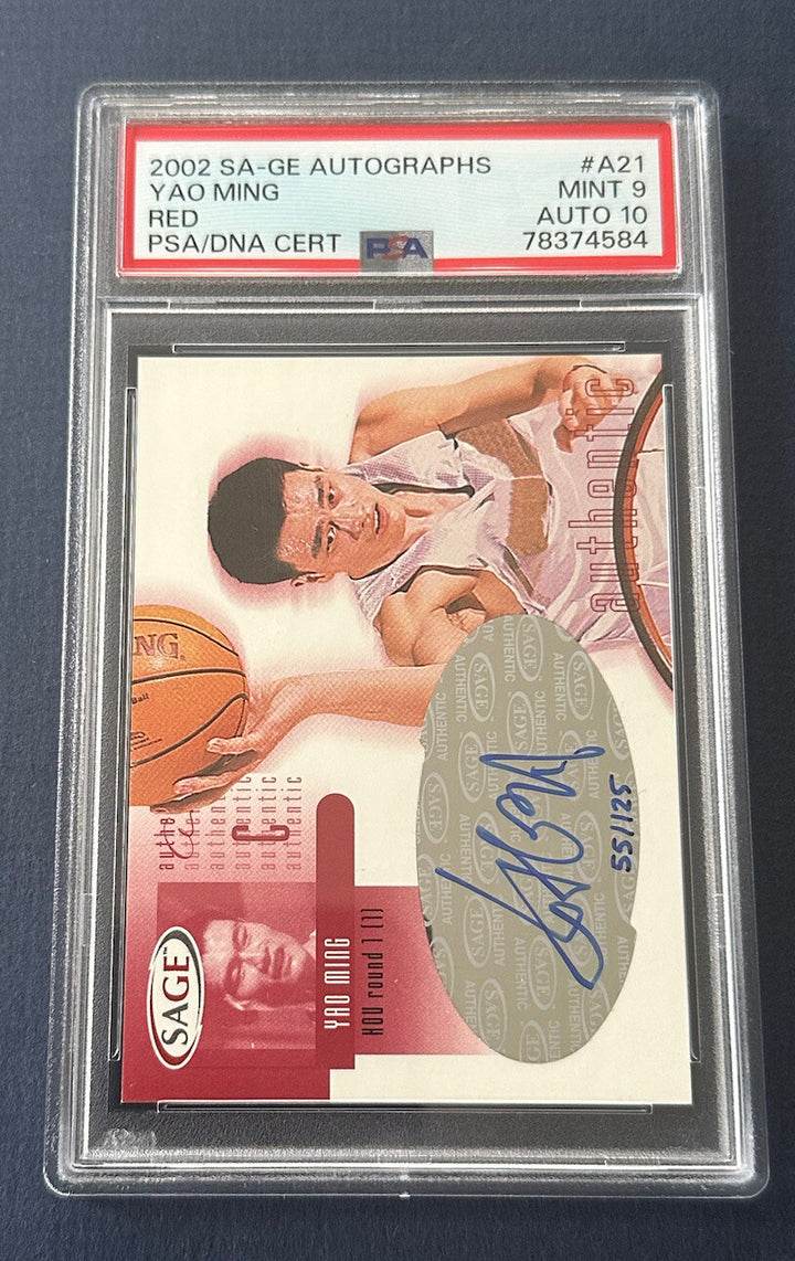 2002 SAGE YAO MING Rookie Psa 10 Gem Mint AUTO /125 Red PSA 9 Card Rc Hof Pop 1